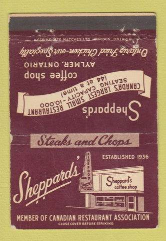 Matchbook Cover - Sheppard's Restaurant Aylmer ON WORN 40 Strike