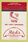 Matchbook Cover - Rick's Cafe Under Ground Worcester MA 40 Strike