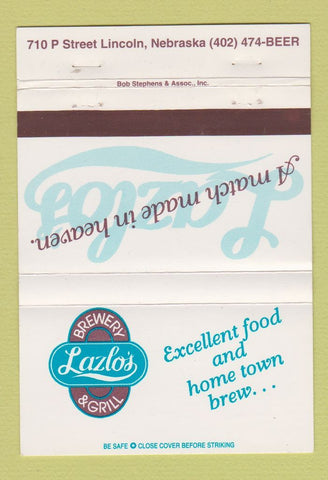 Matchbook Cover - Lazlo's Brewery Grill Lincoln NE 40 Strike