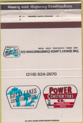 Matchbook Cover - Great Lakes Construction Cleveland OH WORN 40 Strike