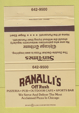 Matchbook Cover - Randalli's Off Rush Chicago IL Pizza 40 Strike