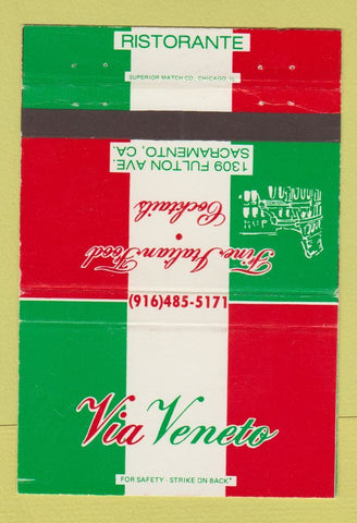 Matchbook Cover - Via Veneto Italian Restaurant Sacramento CA 40 Strike
