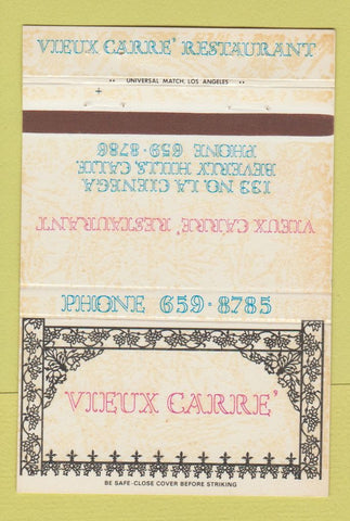 Matchbook Cover - Vieux Carre' Restaurant Beverly Hills CA 40 Strike