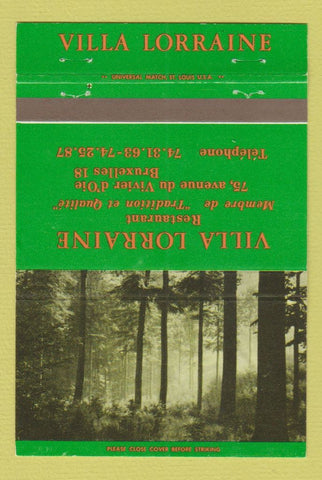 Matchbook Cover - Villa Lorraine Restaurant Brussels Belgium 40 Strike