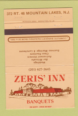 Matchbook Cover - Zeris' Inn Mountain Lakes NJ TAN 40 Strike