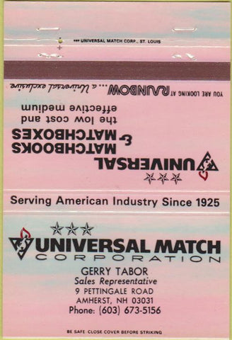 Matchbook Cover - Universal Match Corp Gerry Tabor Amherst NH 40 Strike