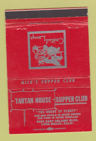 Matchbook Cover - Tartan House Supper Club Long Beach CA RED 40 Strike
