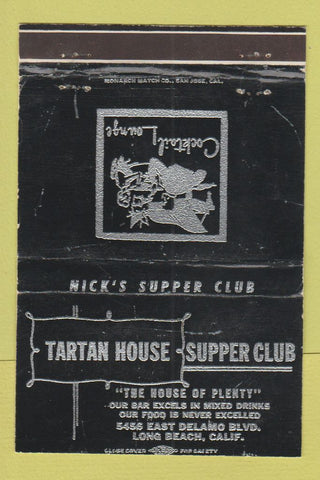 Matchbook Cover - Tartan House Supper Club Long Beach CA BLACK WEAR 40 Strike