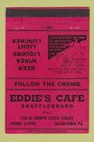 Matchbook Cover - Eddie's Cafe Shuffleboard Allentown PA 40 Strike