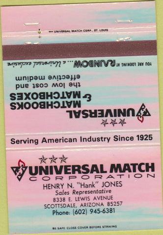 Matchbook Cover - Universal Match Corp Hank Jones Scottsdale AZ 40 Strike