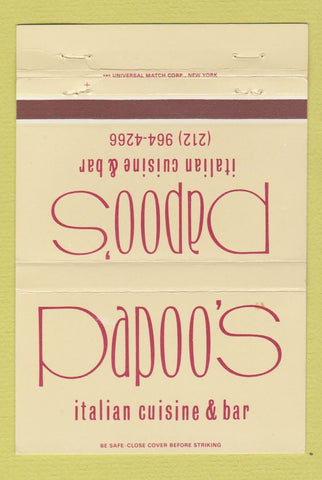 Matchbook Cover - Papoo's Italian Restaurant New York City 40 Strike