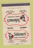 Matchbook Cover - Schirmer's Restaurant Whittier Alhambra CA 40 Strike