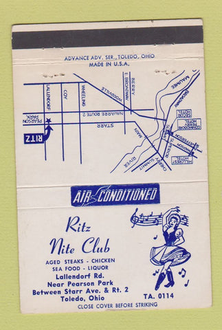 Matchbook Cover - Ritz Nite Club Toledo OH girlie 40 Strike