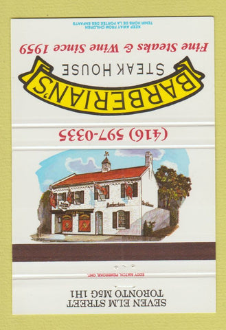 Matchbook Cover - Barberian's Steak House Toronto ON 40 Strike