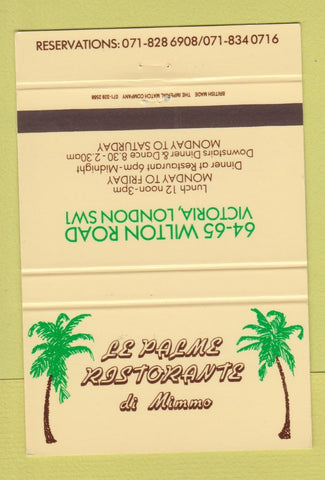 Matchbook Cover - Le Palme Ristorante Victoria London UK England 40 Strike