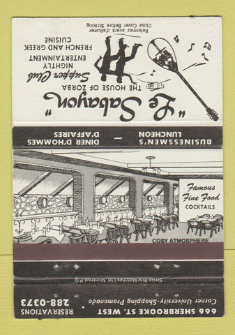 Matchbook Cover - Le Sabayon Zorba Supper Club Montreal QC WORN BACK 40 Strike