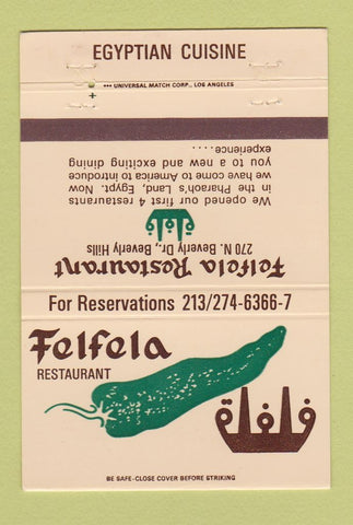 Matchbook Cover - Felfela Restaurant Beverly Hills CA Egyptian 40 Strike