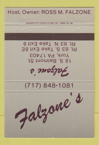 Matchbook Cover - Falzone's Restaurant York PA 40 Strike