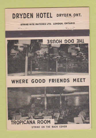 Matchbook Cover - Dryden Hotel ON Dog House Tropicana Room 40 Strike