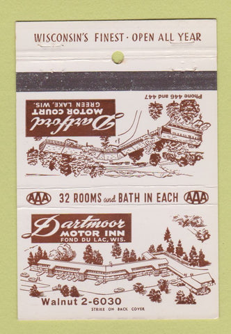 Matchbook Cover - Dartford Motor Court Green Lake WI #1 40 Strike