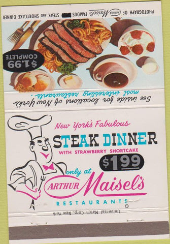 Matchbook Cover - Maisel's New York City 1.99 Steak dinner 40 Strike