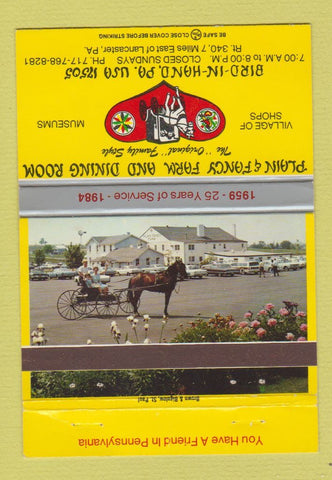 Matchbook Cover - Plain & Fancy Farm Restaurant Bird in Hand PA 40 Strike