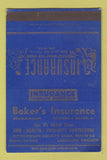 Matchbook Cover - Baker's Insurance Lakeside OR SAMPLE WORN 40 Strike