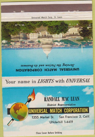 Matchbook Cover - US Capitol Universal Match San Francisco MacLean 40 Strike