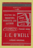 Matchbook Cover - JE O'Neill Dry Cleaning Logan AZ SAMPLE 40 Strike
