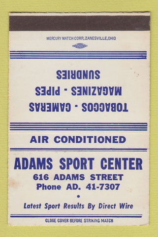 Matchbook Cover - Adams Sport Center SAMPLE WEAR 40 Strike
