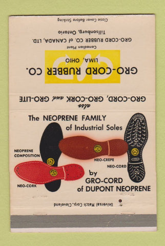 Matchbook Cover - Gro Cord Rubber Shoe Soles Lima OH 40 Strike
