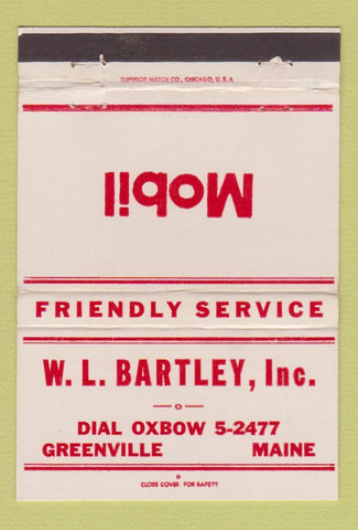 Matchbook Cover - Mobil oil gas WL Bartley Greenville ME 40 Strike