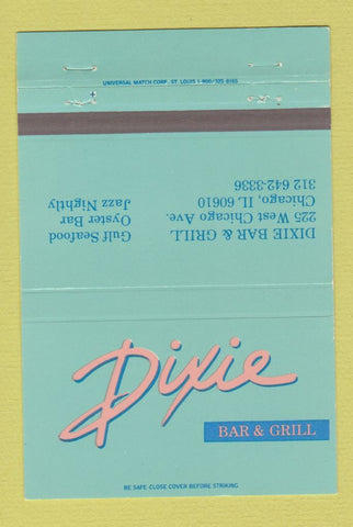 Matchbook Cover - Dixie Bar Grill Chicago IL Jazz GREEN 40 Strike