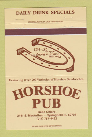 Matchbook Cover - Horseshoe Pub Springfield IL 40 Strike