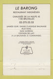 Matchbook Cover Le Barong Restaurant Indonesian Brussels Belgium WEAR 40 Strike