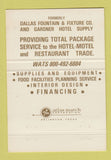 Matchbook Cover - Watson Food Service Fixtures Dallas TX 40 Strike