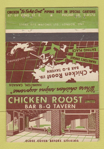 Matchbook Cover - Chicken Roost BBQ Tavern Hamilton ON 40 Strike