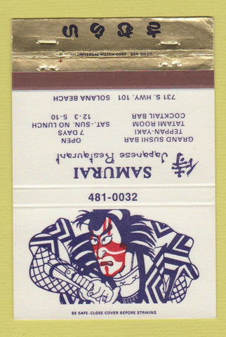 Matchbook Cover - Samurai Japanese Restaurant Solana Beach CA 40 Strike