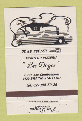 Matchbook Cover - Traiteur Pizza Les Doges Braine L'Alleud Belgium 40 Strike