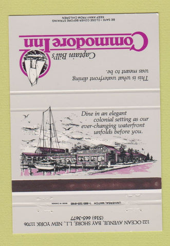 Matchbook Cover - Captain Bill's Commodore Inn Bay Shore LI NY 40 Strike