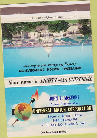 Matchbook Cover - US Capitol Universal Match Omaha NE McKeone 40 Strike