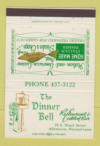 Matchbook Cover - The Dinner Bell Restaurant Allentown PA 40 Strike