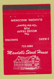 Matchbook Cover - Mandell's Steak House Elkhorn MI 40 Strike