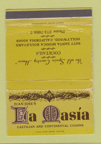 Matchbook Cover - La Masia Restaurant Hollywood CA WORN 40 Strike