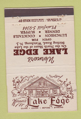 Matchbook Cover - Werner's Lake Edge Watchung NJ restaurant 40 Stick