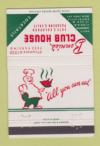 Matchbook Cover - Bennie's Club House Pasadena CA 40 Strike