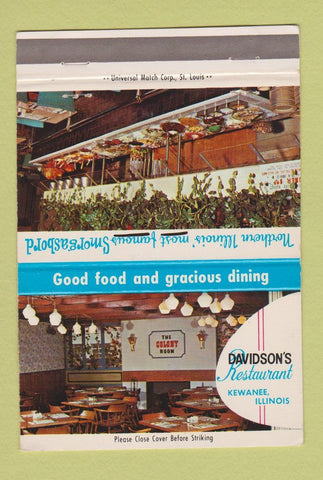 Matchbook Cover - Davidson's Restaurant Kewanee IL 40 Strike