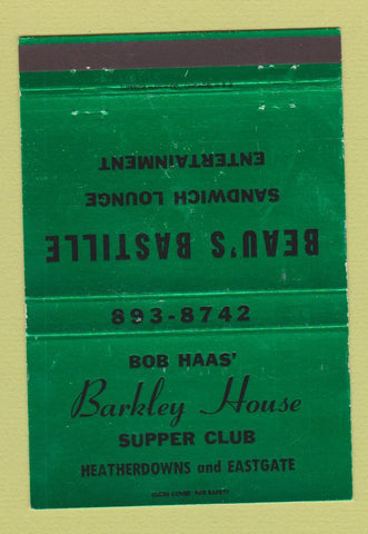 Matchbook Cover - Beau's Bastille Berkley House Supper Club Toledo OH 40 Strike