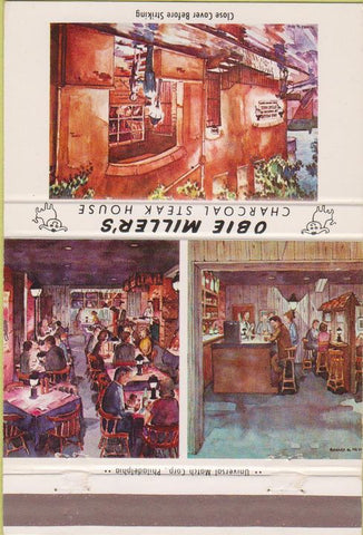 Matchbook Cover - Obie Miller's Steak House Lancaster PA 40 Strike