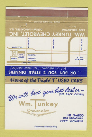 Matchbook Cover - Wm Tunkey Chevrolet Depew Lancaster NY 40 Strike